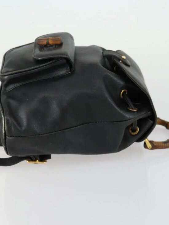 GUCCI Bamboo Backpack Leather Black Gold 003 2034 0030 Auth 156417 main image 11
